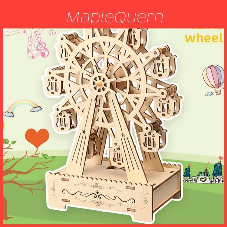 Wooden Mechanical Music Box With Rotating Ferris Wheel For Children Diy Educational Toy