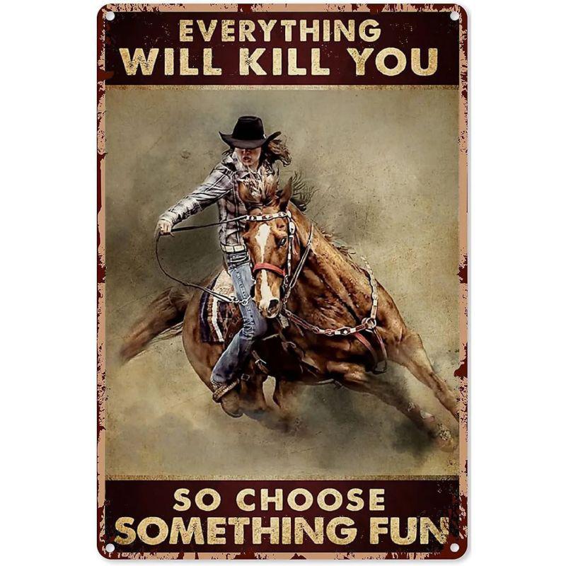 Wild West Cowboy Retro Tin Sign: Vintage American Bar & Restaurant Wall Decor