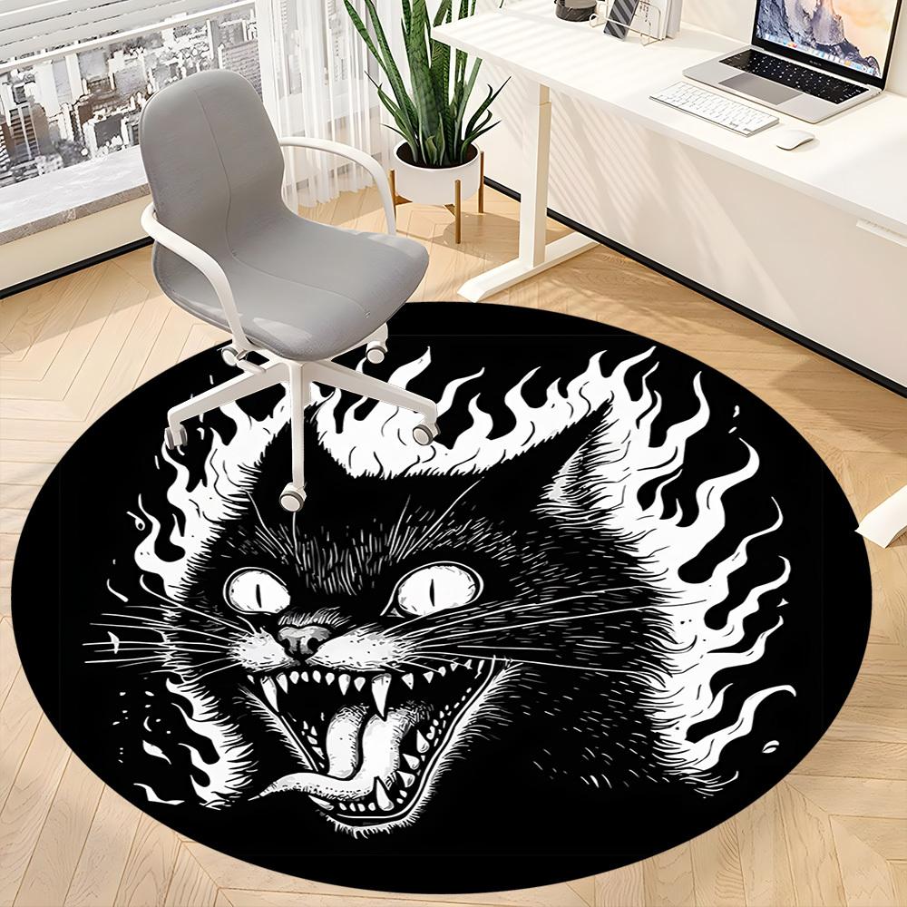 1pc FlamingFeline Office Round Area Rug, Under Office Chairs Bedroom Living Room Home Decor, Room Deco, Available In Various Sizes