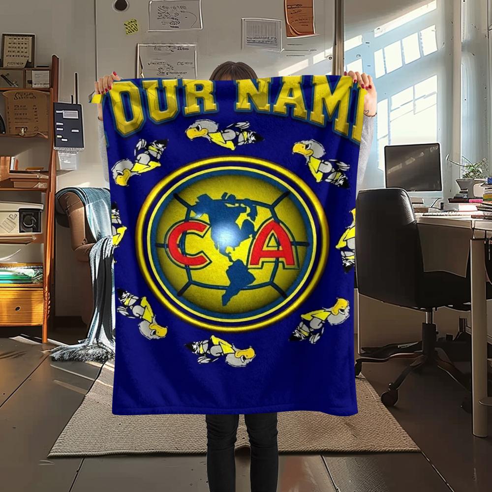1PC Custom Name Club America Patterned Flannel Blanket Suitable For All Seasons for Home Decor Warmth and Comfort Gifts Holiday Present