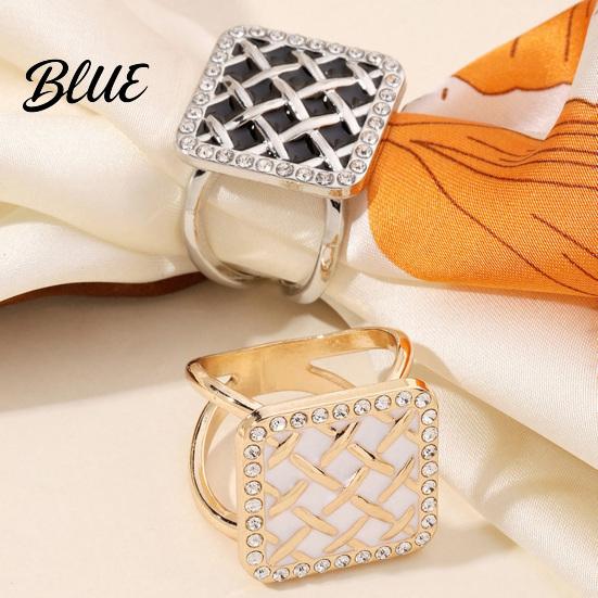 Fine Electroplated Scarf Ring Grid Square Ring Rhinestone Silk Clip Decorative Buckle Slide Elegant Wrap Holder for Women Neckerchiefs Shirts Shawls