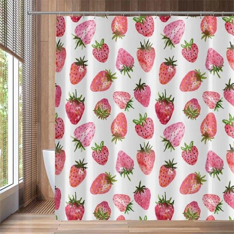 Watercolor Strawberry Shower Curtain: Vibrant, Whimsical Bathroom Decor for Sweet, Fresh Ambiance and Joyful Vibes