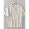 New Chinese-Style Stand Collar Simple Pure Linen Short-Sleeve T-Shirt for Men, Summer Thin Breathable Pullover Casual Wear