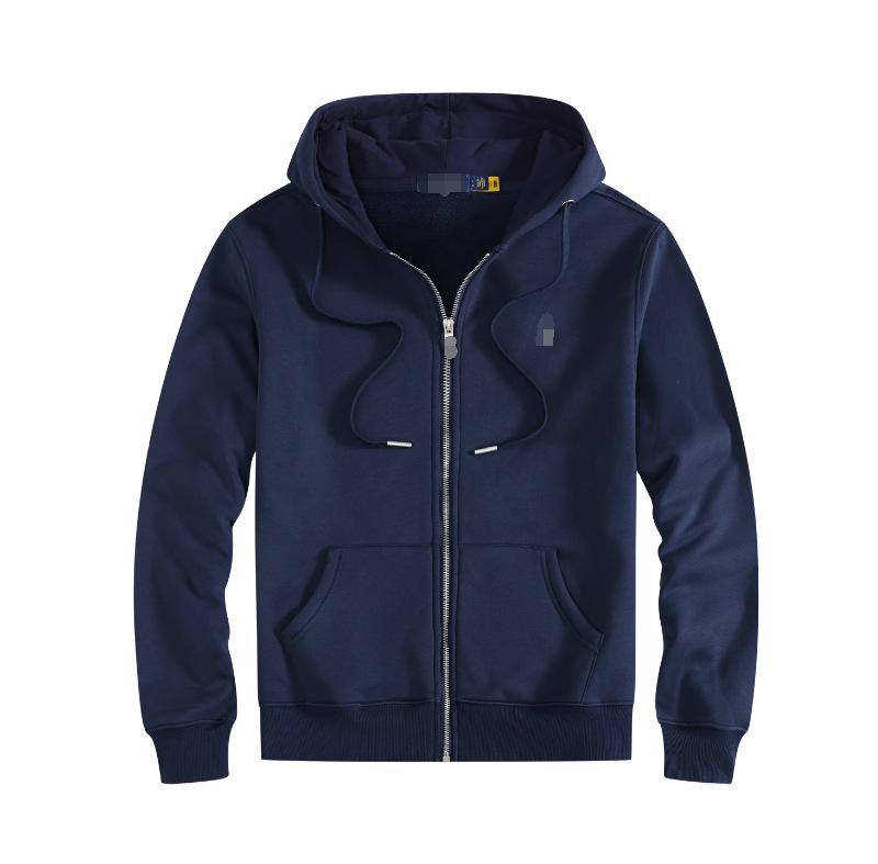 Herren Baumwolle Langarm Bestickter Pferd Polo Hoodie mit Reißverschluss Cardigan und Samtfutter für Herbst und Winter