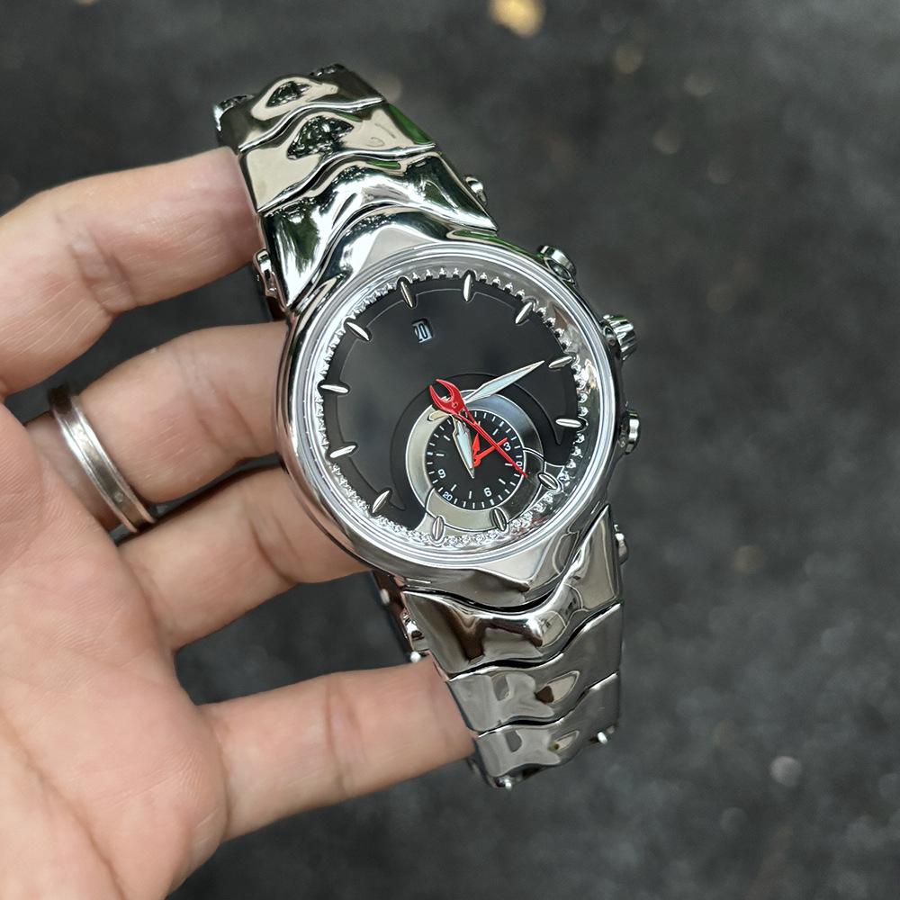 Fake Dial All Black Unique Quartz Watches Men Y2K Creative Different Shapes Matte Smooth Case Watch Man Steel Watch Male Clock