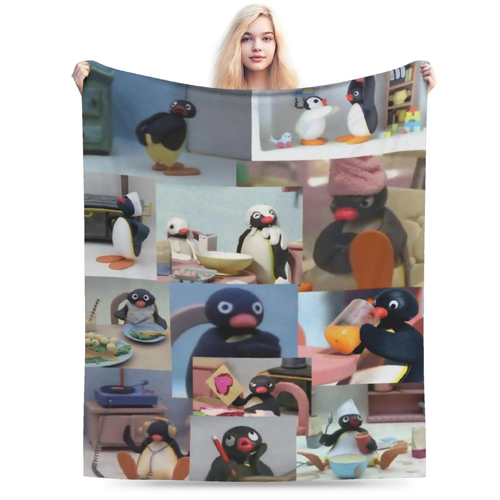 Noot Pingu Fleece Throw Blankets Penguin Cartoon Blankets for Bedding Couch Ultra-Soft Bedding Throws