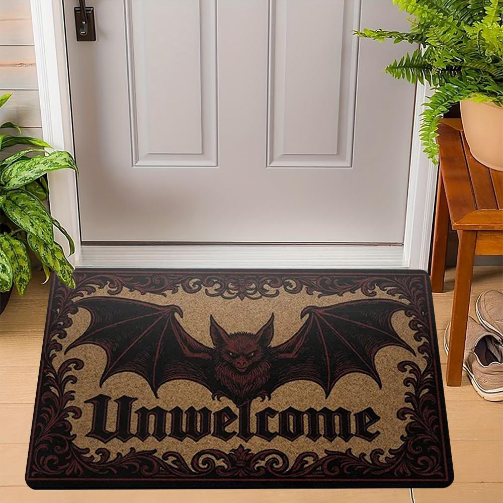 "UNWELCOME" Bat Gothic Style WELCOME Rug Doormat Living Room Bedroom Entrance Door Floor Mat Hallway Backyard Foot Mat Hallowmas