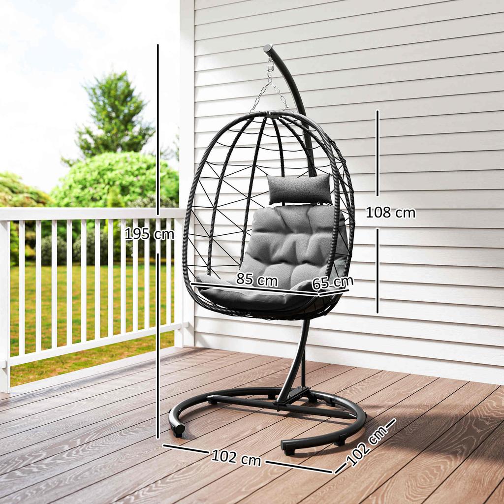 Hanging Chair Outdoor Hanging Chair Egg Chair, weather-resistant, incl. cushion, 102 cm x 102 cm x 195 cm, Dark Grey