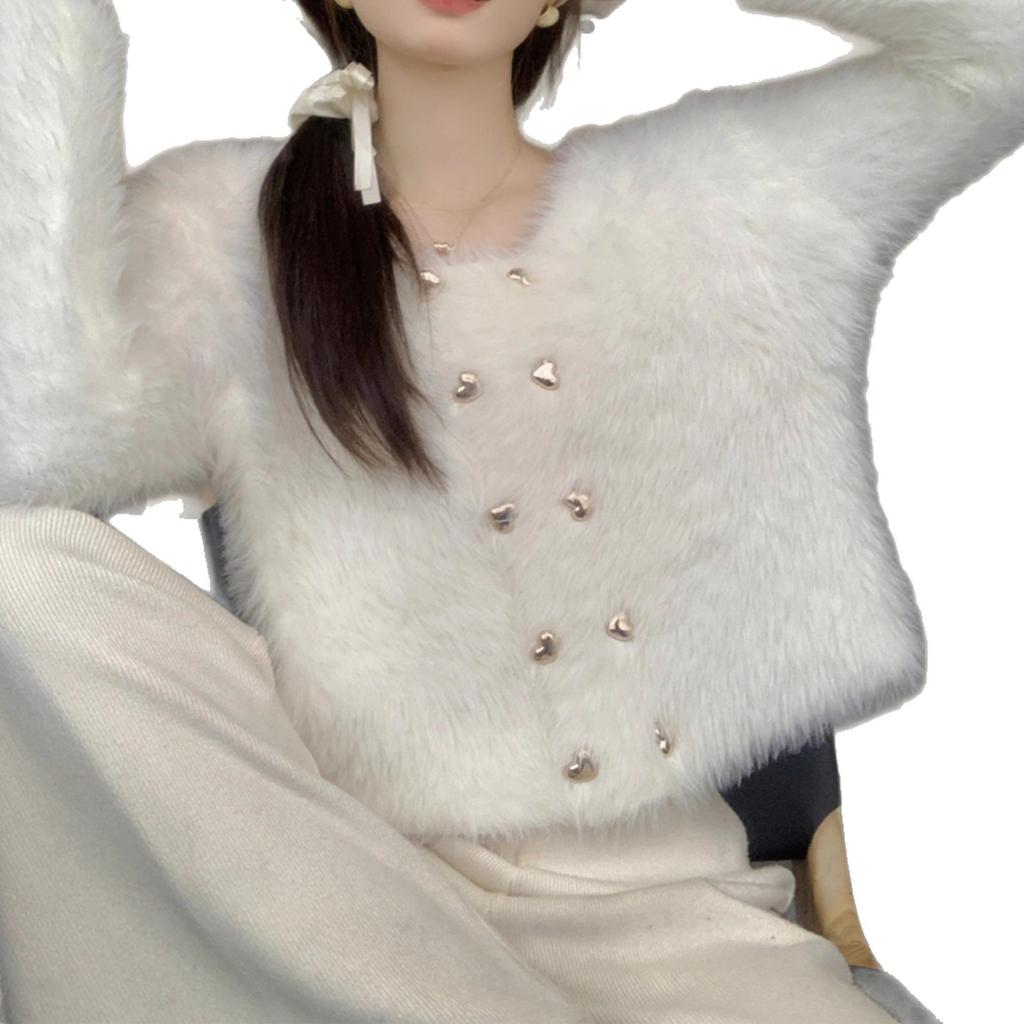 Imitation Mink Fleece Sweater Jacket Women's Spring and Autumn New High-end Short Small Fragrant Knitted Cardigan Top Trendy