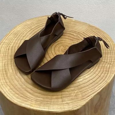 Classici Estate Nuovi Sandali da Donna Casual Spiaggia Semplici Sandali Tinta Unita Pelle Femminile Retrò Morbidi Antiscivolo Scarpe Romane da Donna