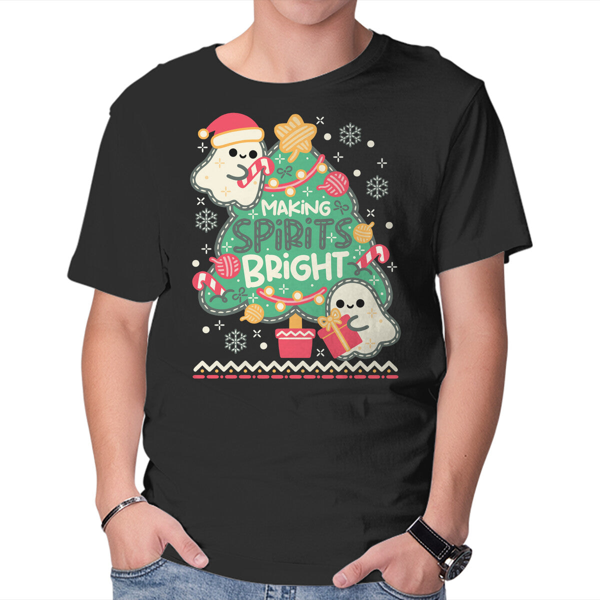 Unisex Crew Neck T-Shirt Making Cute Spirits Bright Graphic Short Sleeve Casual Tee XXL