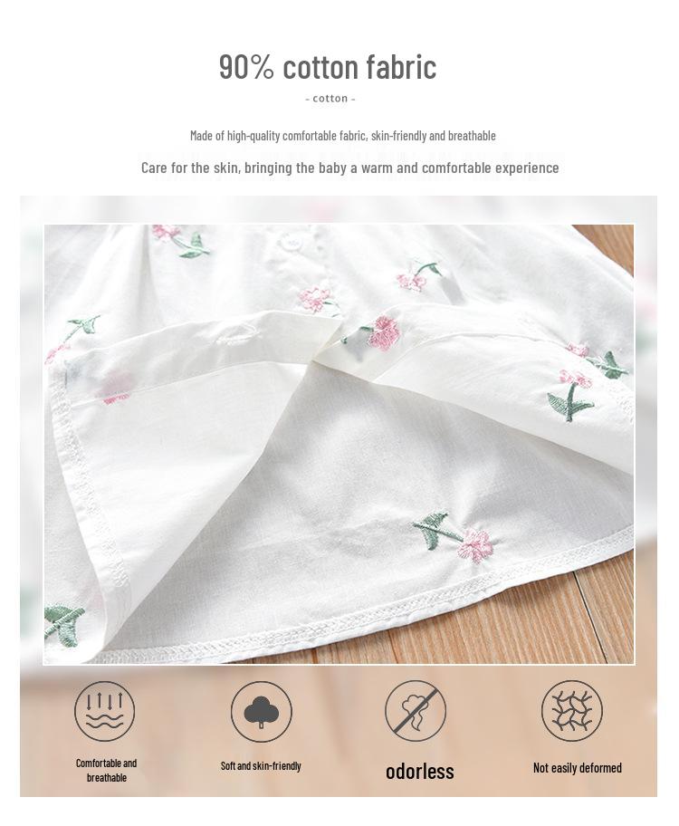 2025 New Summer Girls' Korean Style Embroidered Short Sleeve White Shirt