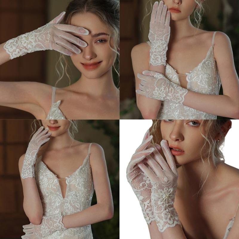 Eleganti Guanti Corti in Pizzo da Sposa Accessorio Sposa per Cerimonie in Chiesa all'Aperto in Giardino
