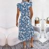 Robe de vacances sans manches pour femmes, printemps été, bord d'oreille en bois, fleur, taille haute, col en V, robe de vacances
