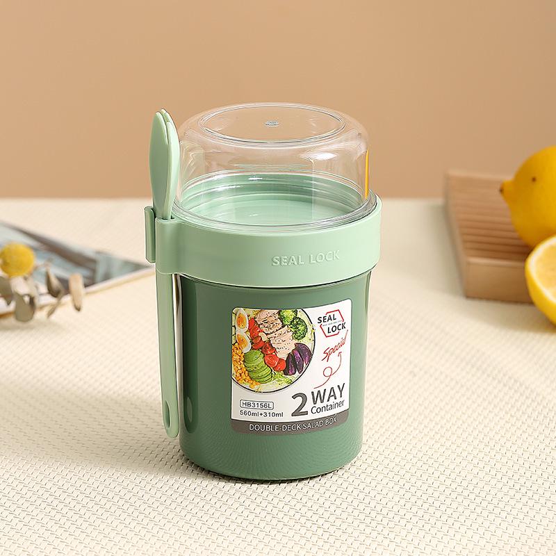 Portable Double-Layer Yogurt and Oatmeal Cup with Lid and Spoon for Salads and Nuts