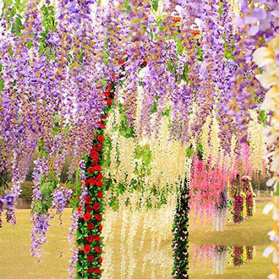 Artificial Silk Flower Garland Vine Wisteria Leaf Hanging Wedding Party Decor