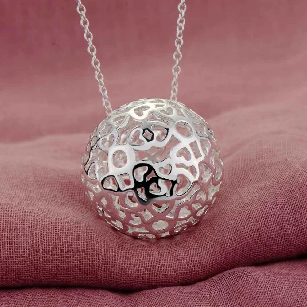 Breloque en argent 925, pendentif boule creuse, collier, boucles d'oreilles, ensemble de bijoux pour femmes, cadeaux de fête de noël à la mode
