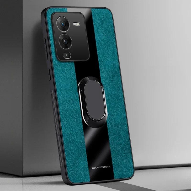 Ring Holder PU Leather Case For Vivo V25 Pro Cover Luxury Magnetic Silicone Protection Phone Case For Vivo T1 Pro 5G S15 S15E