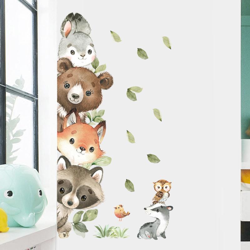 1Pc Cute Cartoon Probe Stacked Sitting Small Animal Wall Stickers For Kids Room Bedroom Home Decoration Wall Decor