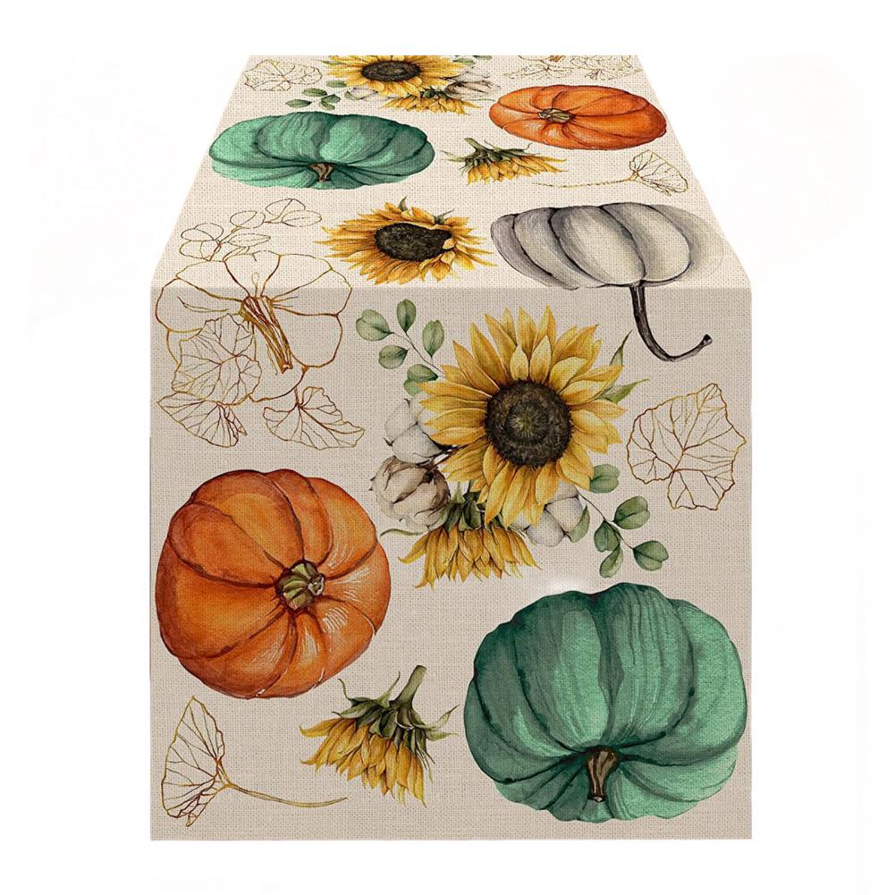 Pumpkin Linen Table Runner Festive Home Decor Table Runner Thanksgiving Party Table Runner with for Stain-proof for Hotel