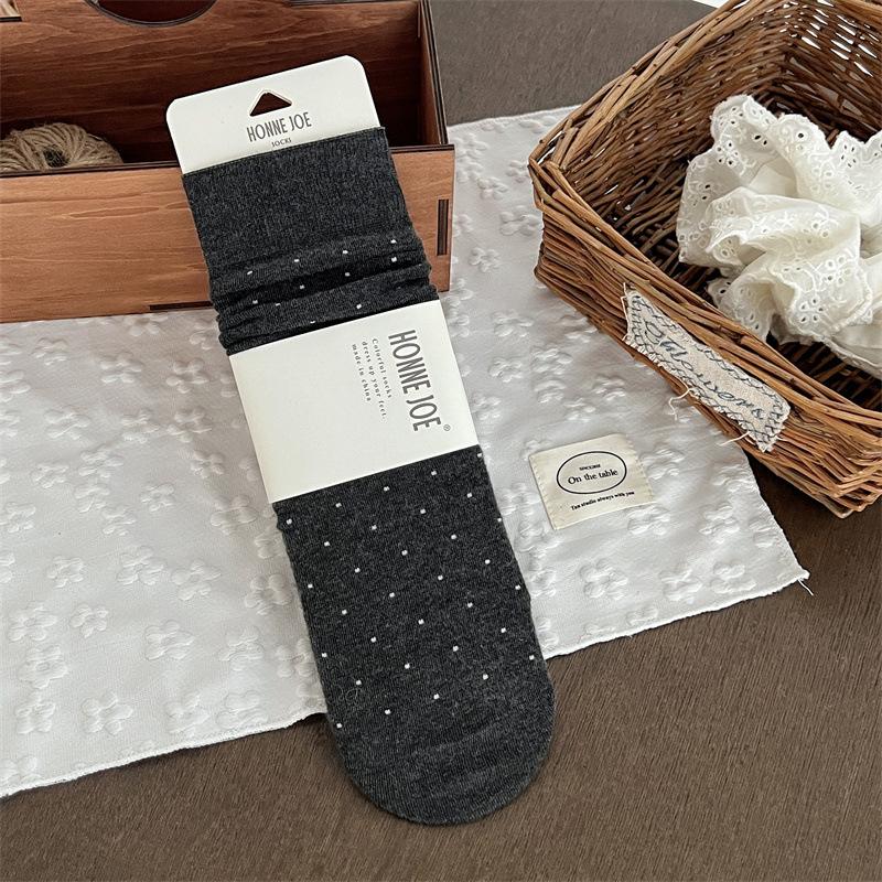 Women's Wool Mid-calf Socks Polka Dot White Versatile Autumn and Winter Breathable and Warm Long Socks