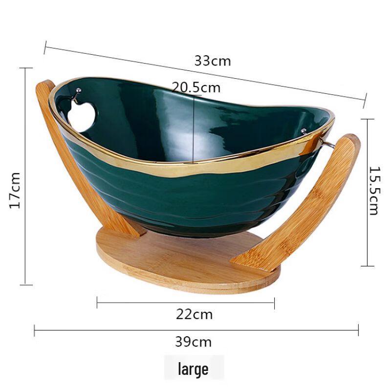 Qianxing Ceramic & Bamboo Fruit & Snack Basket Set