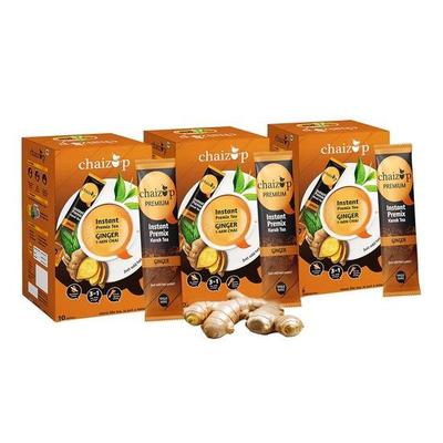 Chaizup Premium 1 Min Instant Ginger Tea Premix - 30 Sachets | Ginger Flavours | 30 Servings | 420g (Pack of 3)