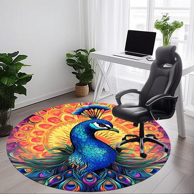 1pc Peacock Mandala Office Round Area Rug, Under Office Chairs Bedroom Living Room Home Decor, Room Deco