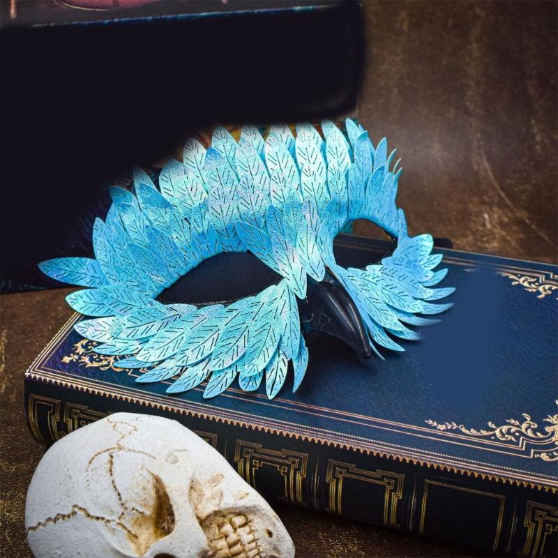 Maschera di Maschera Maschera d'Aquila Maschera Mezza Faccia Maschera per Role Playing Maschera da Festa Maschera con Becco d'Uccello e Piume Maschera per Costume di Halloween