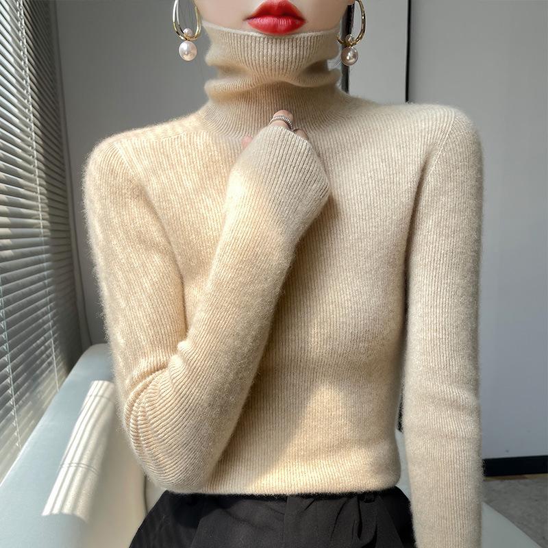 Autumn/Winter Slim-Fit Mock Neck Knit Sweater – Versatile Women's Base Layer