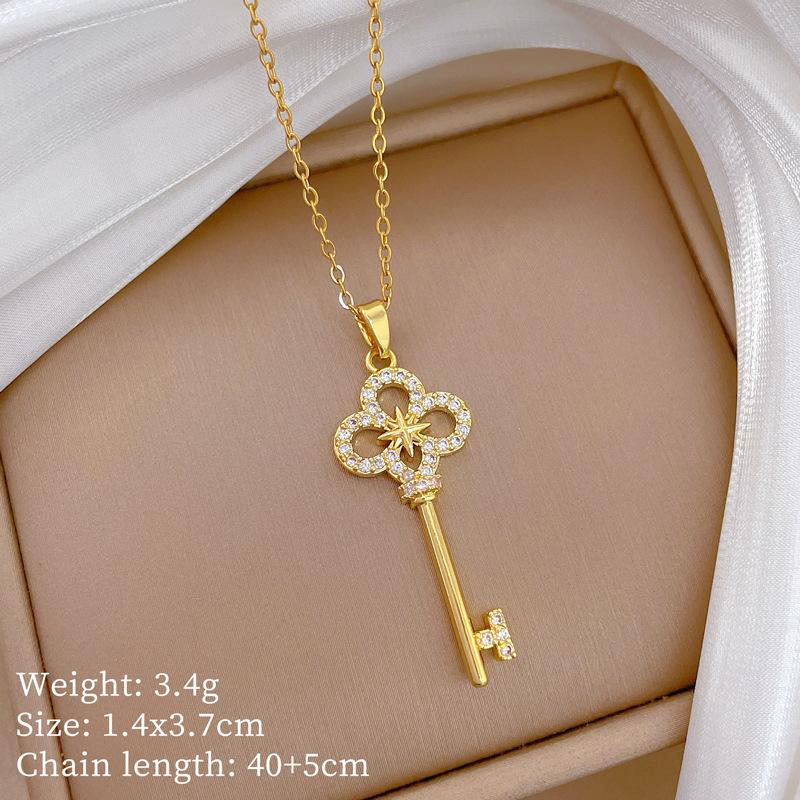 Stainless Steel Copper Micro-Inlaid Natural Stone Heart Fashion Light Luxury Elegant Electroplated Sporty Unisex Necklace