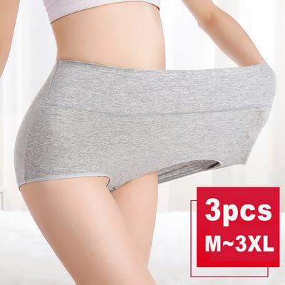 3 Stück/Set Damen Baumwollslips mit hohem Bund Weiche Atmungsaktive Bequeme Unterwäsche Übergröße M-3XL