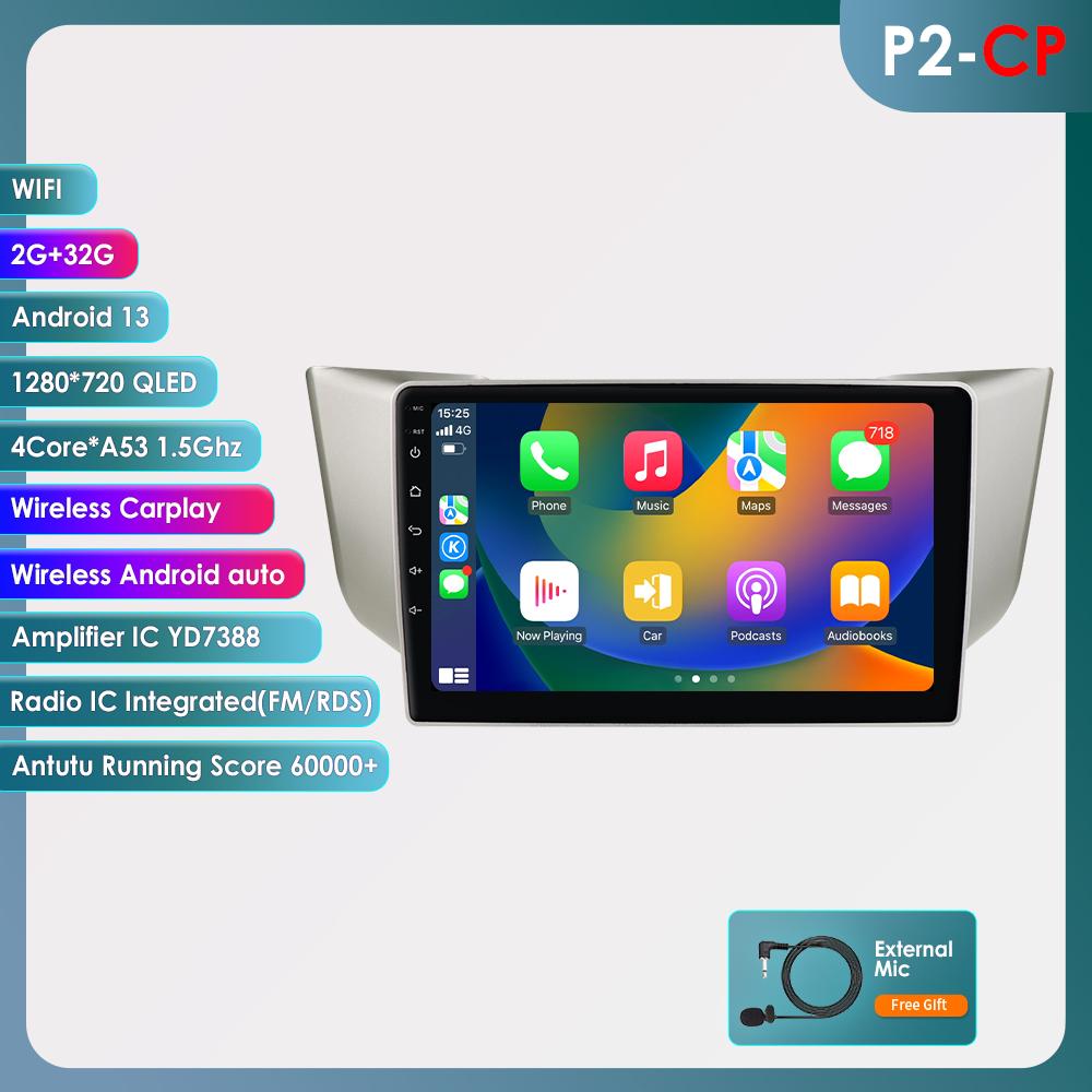 

2din Android автомобильный радиоприемник мультимедийный видеоплеер для Lexus RX300 RX330 RX350 RX400H 2003-2014 навигация GPS Carplay 4G QLED сенсорный экран авто стерео HC2 4Core 2G 32G Carplay