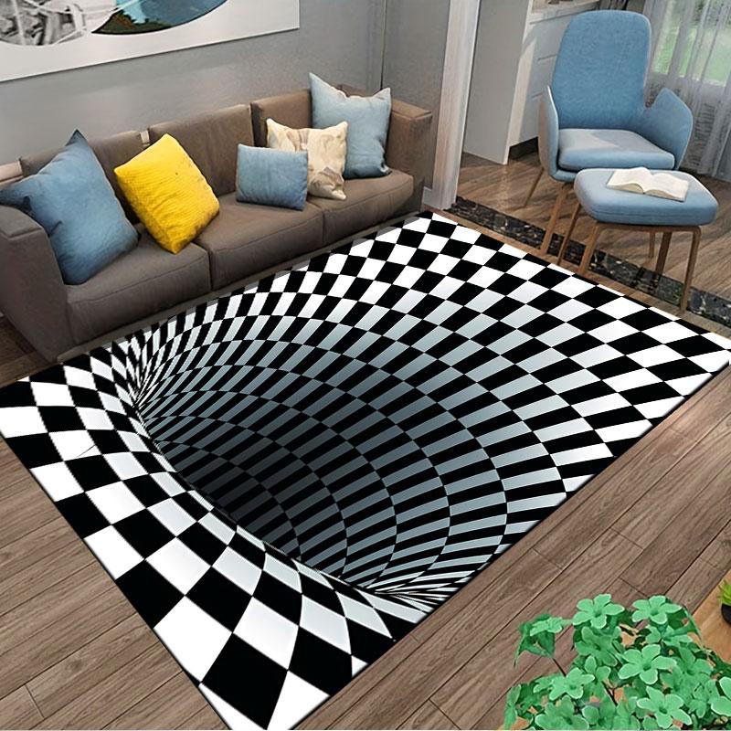 Optical Illusion Checkered Tunnel suitable as a non-slip mat for the living room or bedroom sofa
