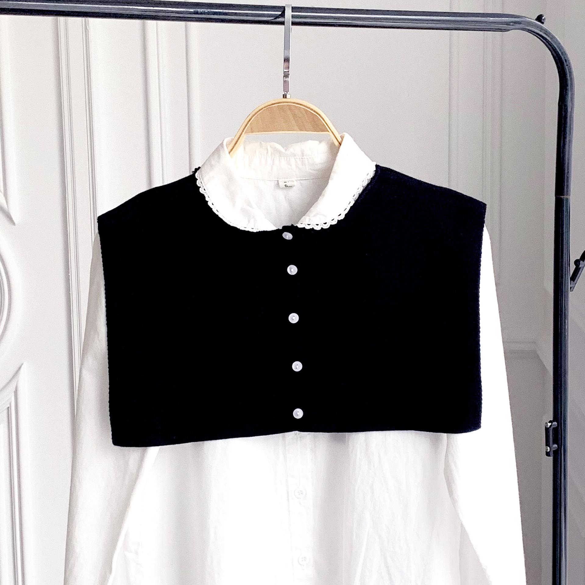 

Плечевой вязаный шерстяной платок с имитацией воротника, шарф, модная накидка с солнцезащитным кремом на пуговицах Below 60cm чёрный