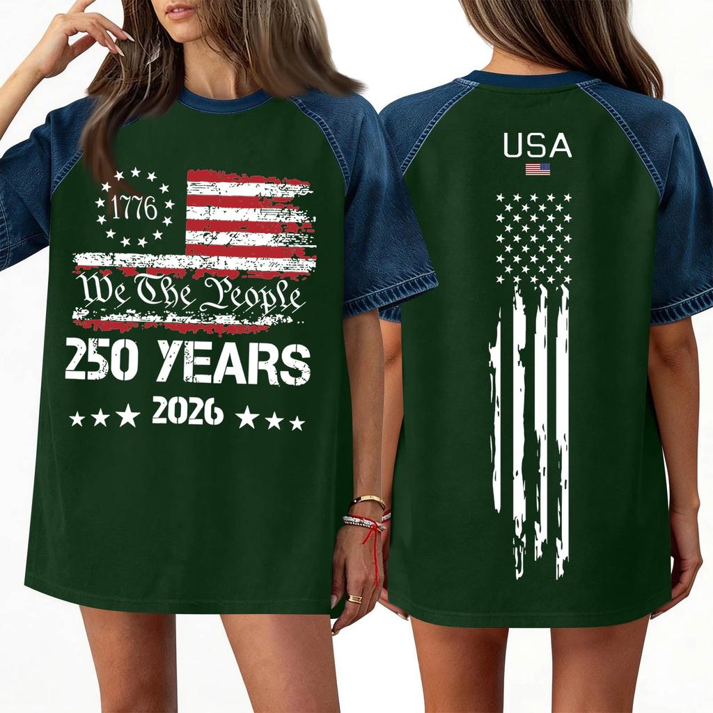 Women's Denim Patchwork Top, Casual Short-sleeved Comfortable T-shirt, Fashionable For Spring And Summer.