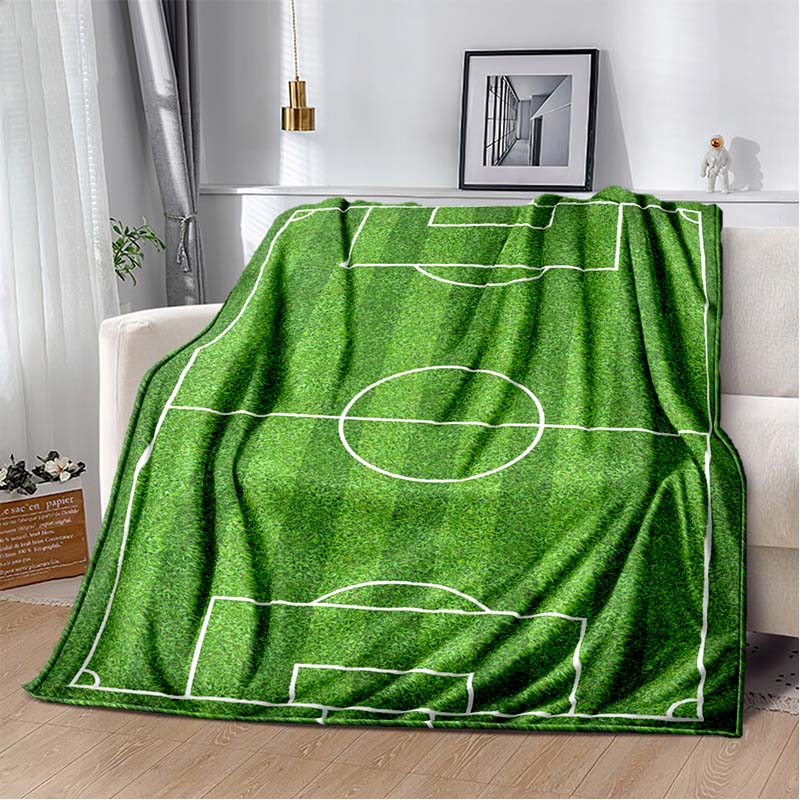 Soccer Football Field Print Flannel Blanket Soft Warm Throw Sofa Bedroom Game Room Birthday Gift Indoor Home Bedding Decor