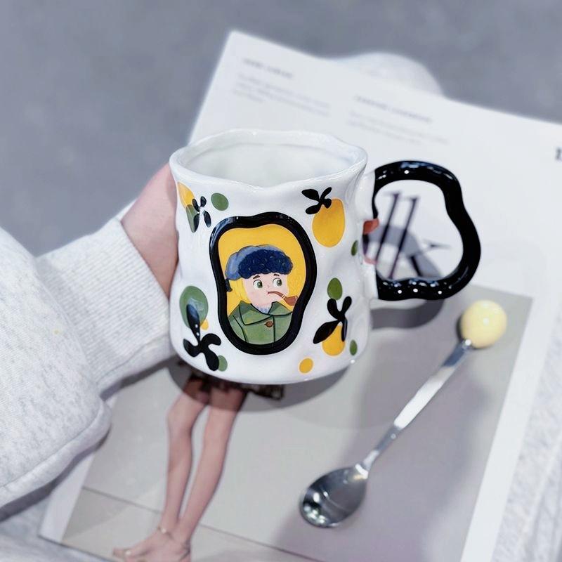 Ceramic Mug with Spoon Home Office Birthday Gift Cup for Girls High-looking Souvenir Water Cup Coffee Cup