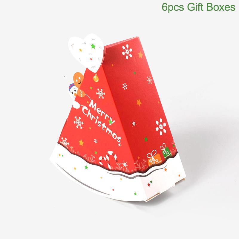 6pcs Cute Christmas Gift Boxes Candy Cookies Pack Boxes Xmas Tree Pattern Snack Baking Packaging Treat Box Christmas 2024 Noel