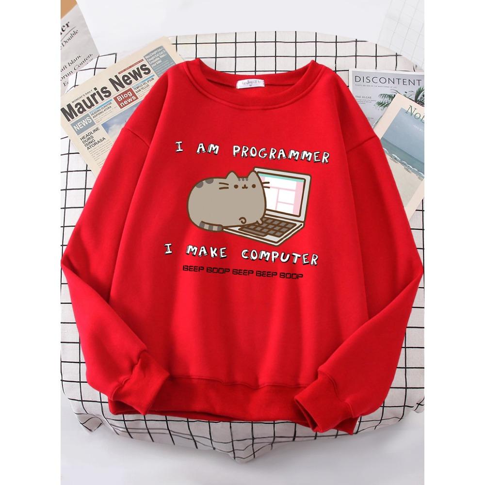 I Am Programmer I Make Computer Funny Cat Women Hoody Korean Fashion Sweatshirt Street Casual Clothes Hipster Loose Sportswear