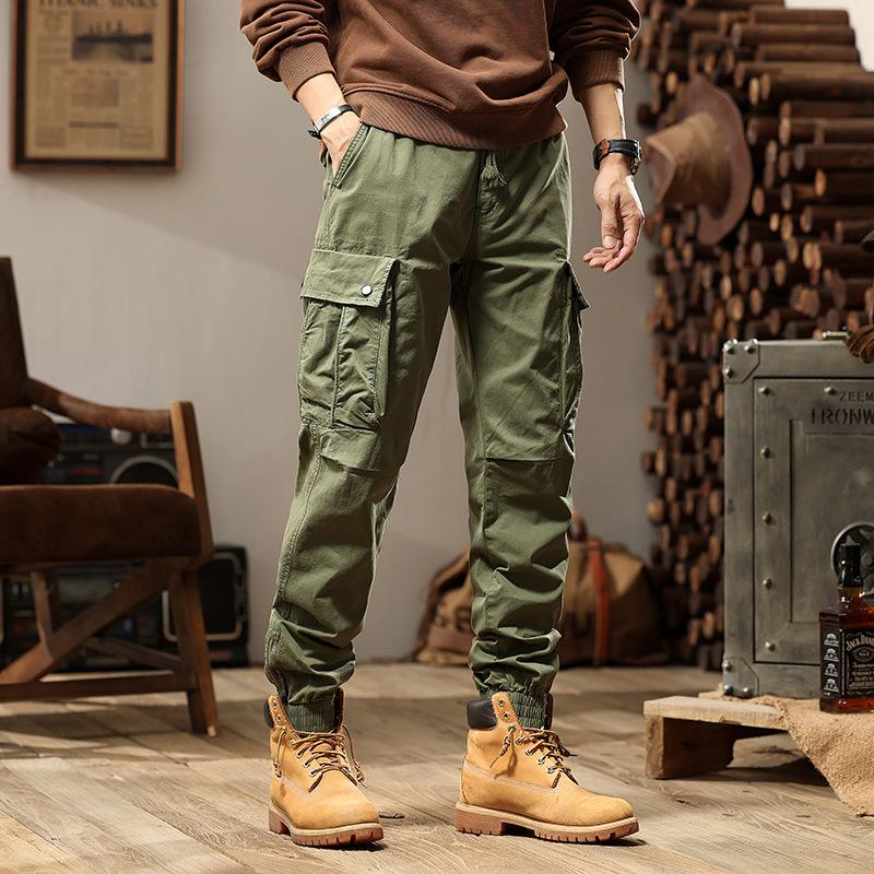 Men's Street Outdoor American Loose Retro Versatile Multi-Pocket Elastic Tote Pants Summer Thin