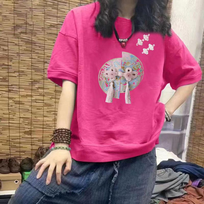 Women's Trendy Cotton Short Sleeve T-Shirt - Loose Fit, Slimming Design, Plus Size, Print Half Sleeve