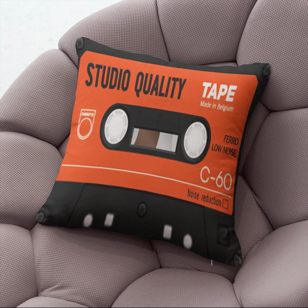 Fun Decorative Pillow Cover With Music Tape Print Cute Kawaii Camera Sofa Bedside Cushion Cover Short Plush Zipper Pillowcase