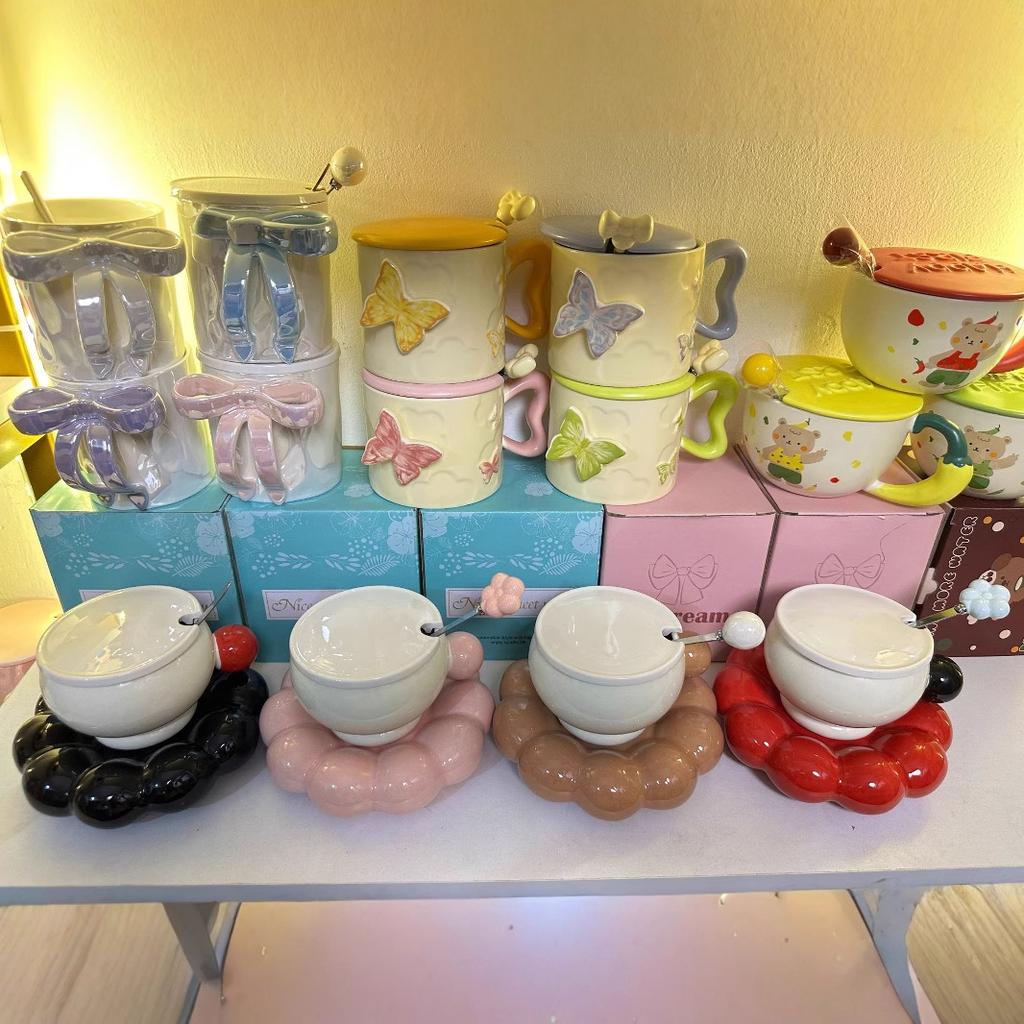 Creamy Glue Mug Marshmallow Coffee Cup Saucer Cute Girl Heart Home Drinking Water Cup Creative Ceramic Coffee Cup