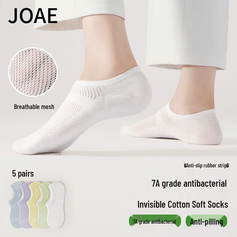 JOAE Women s Anti-Slip Invisible Boat Socks, 5-Pair Pack One Size