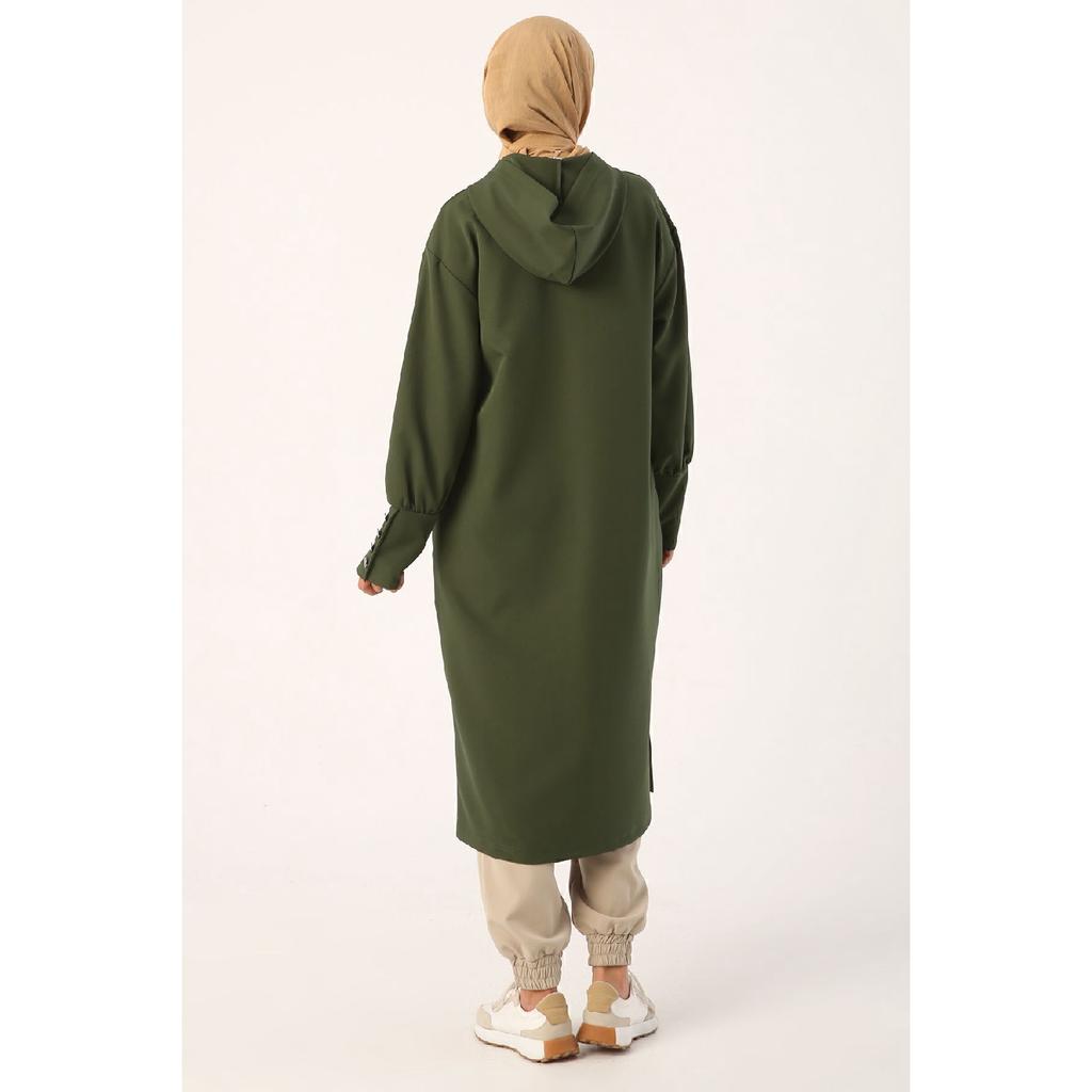 Cardigan confortabil negru cu glugă și fermoar