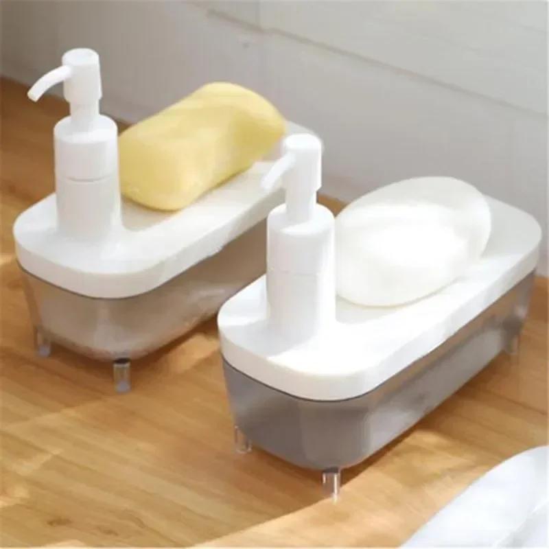 Multi-function Liquid Container Drainboard Soap Holder Rack 2 in1 Dispenser and Soap Storage Box