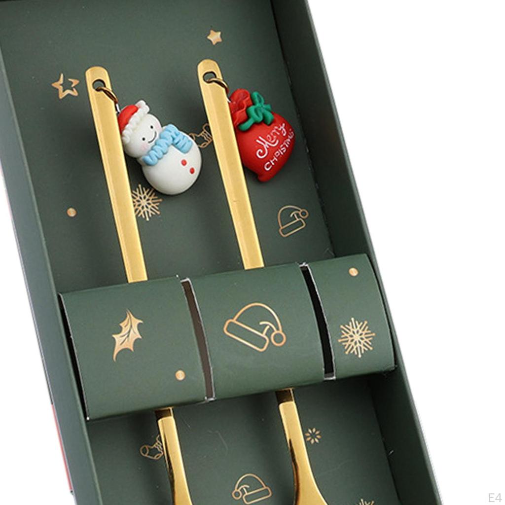 Weihnachtslöffel und Gabel Set Geschirr Dessertlöffel Besteck für Milchshakes