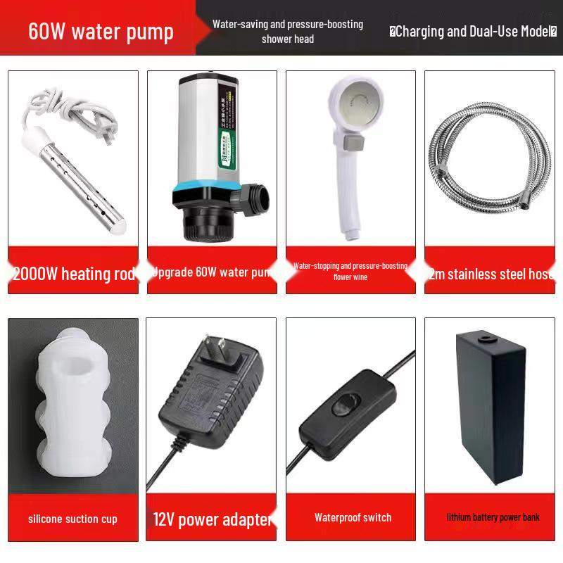 Portable Rechargeable Electric Shower Head for Dorms, Rentals, Outdoors