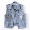 Moda Tasarımı Payetli Denim Yelek Yaz Sonbahar Kadın Yeleği Kore Kolsuz Denim Kot Ceket Kadın Yelek Üstler